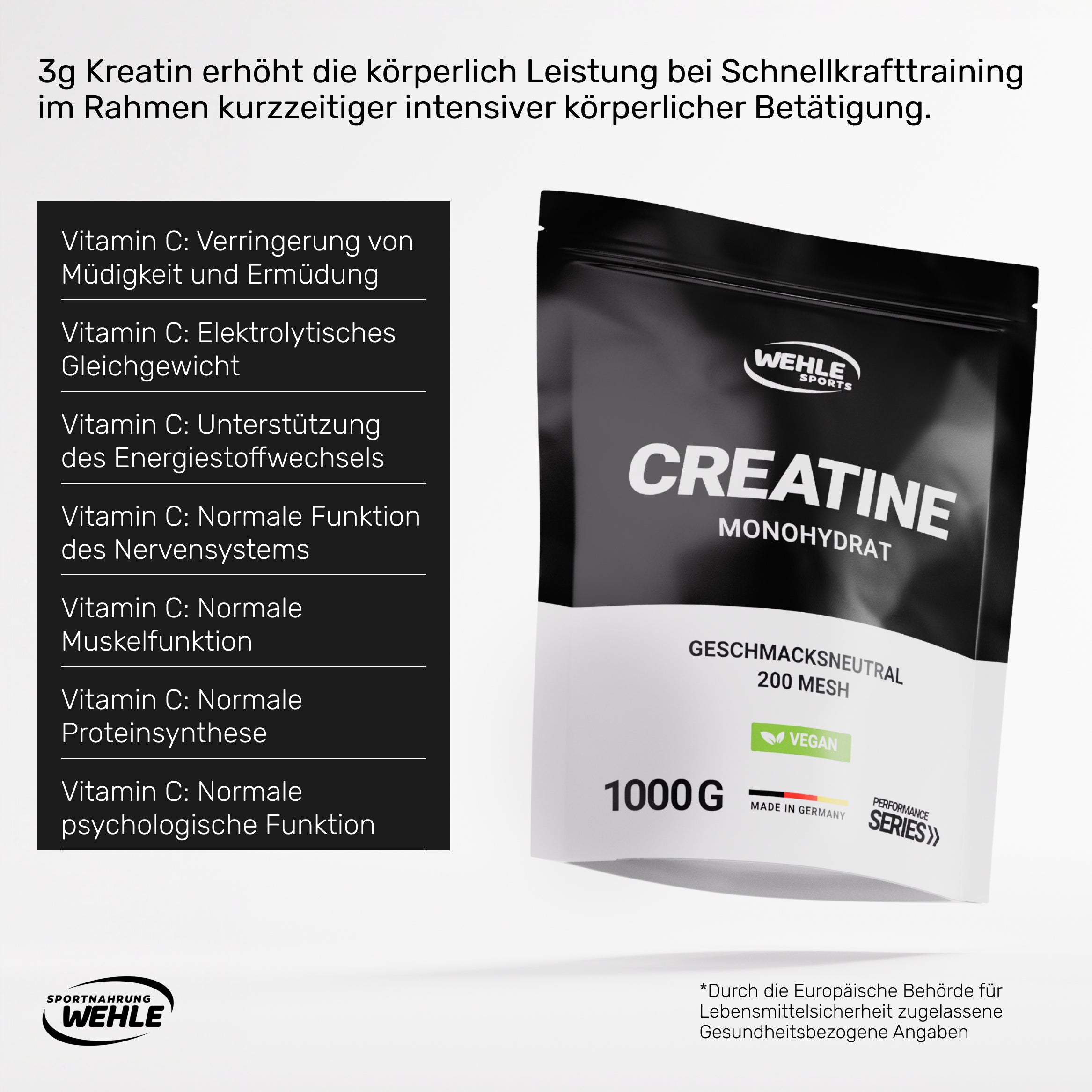 Wehle Creatin Monohydrat Pulver - Kreatin 1000g
