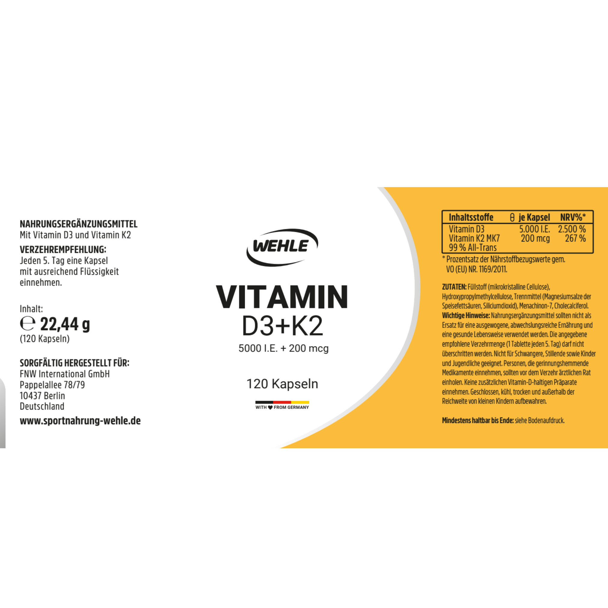Wehle Sports Vitamin D3 5000 I.E + Vitamin K2 200mcg