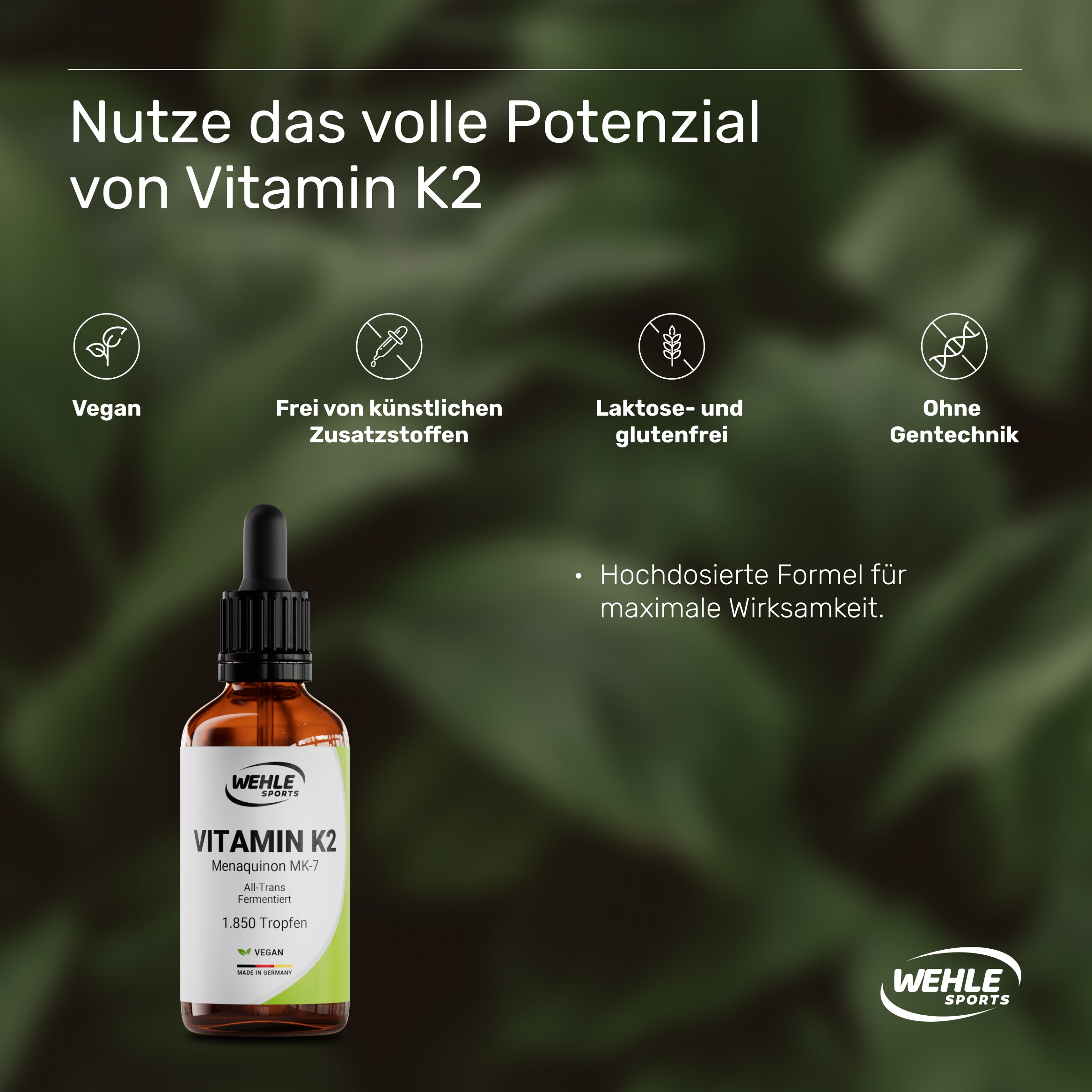 Wehle Sports Vitamin K2 MK7 Tropfen - 50ml 1850 Tropfen