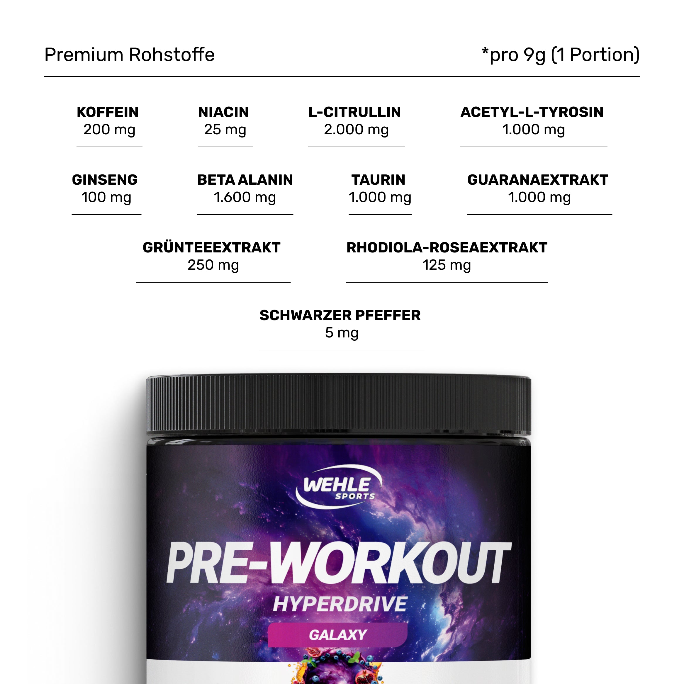 Wehle Preworkout Hyperdrive 40 Portionen - 360g Pulver MDH 9/26