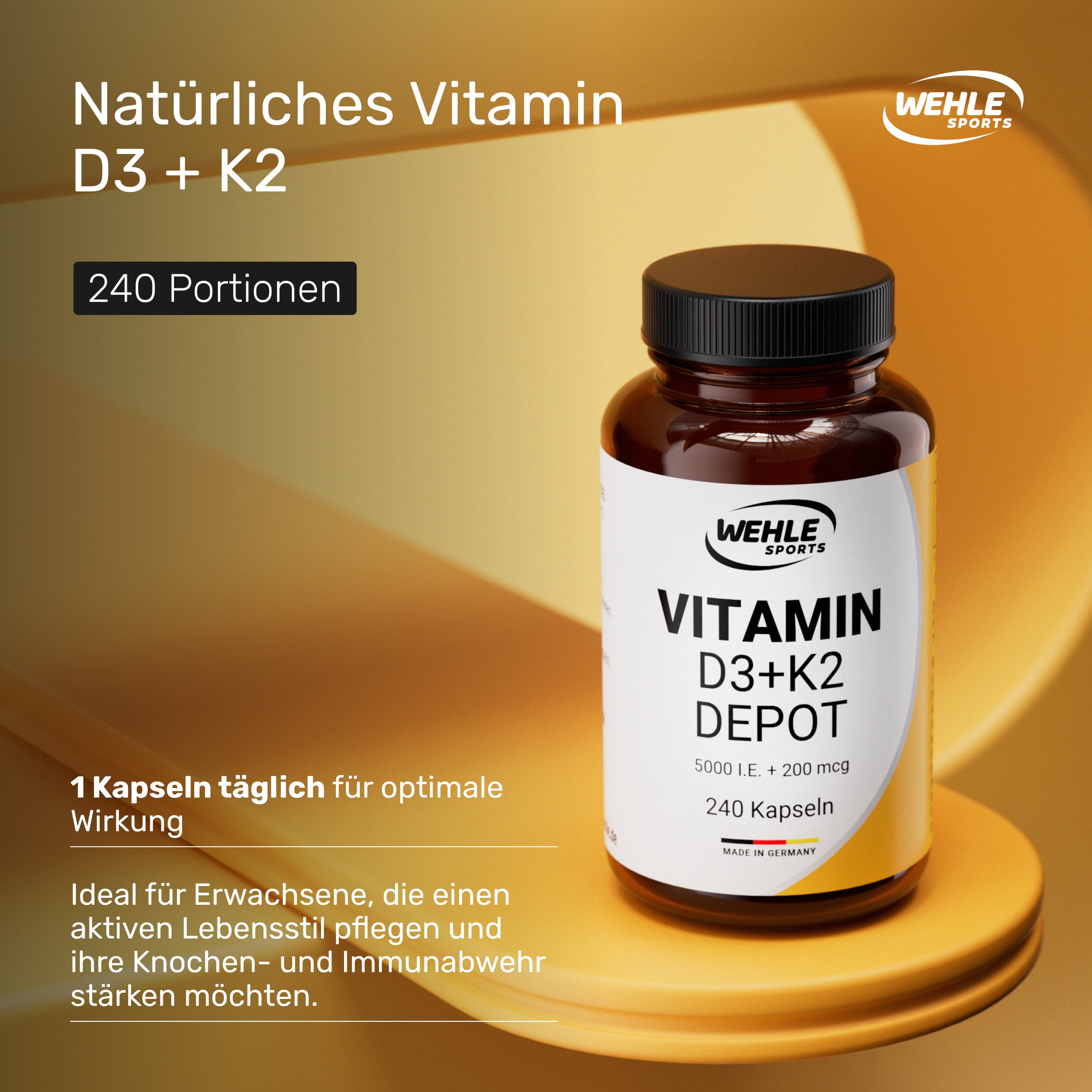 Wehle Sports Vitamin D3 5000 I.E + Vitamin K2 200mcg