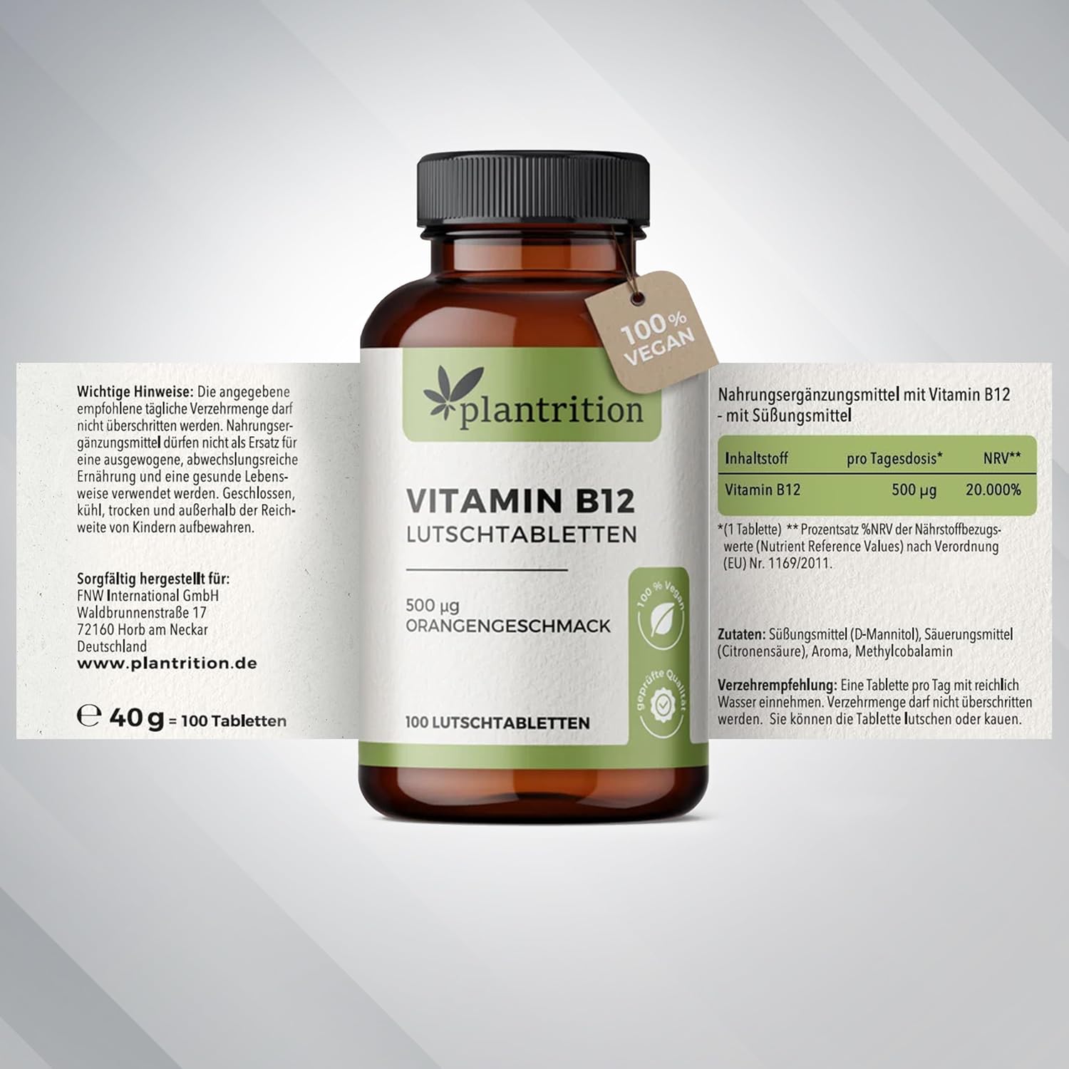 Methylcobalamin Vitamin B12 500 µg Lutschtabletten Orange - 100 Stück