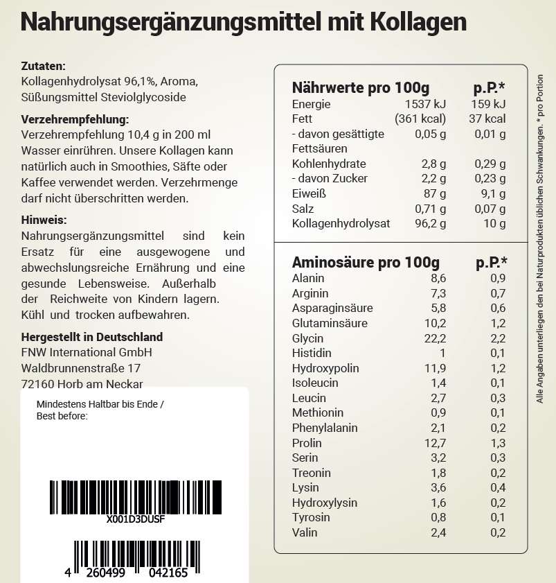 Collagen Pulver 1kg Vanille VERSION 2 - Kollagen Hydrolysat Peptide