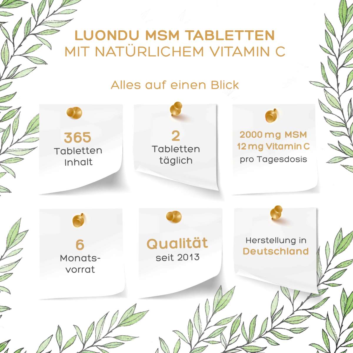 Luondu MSM Tabletten organischer Schwefel + Vitamin C - 365 Tabletten