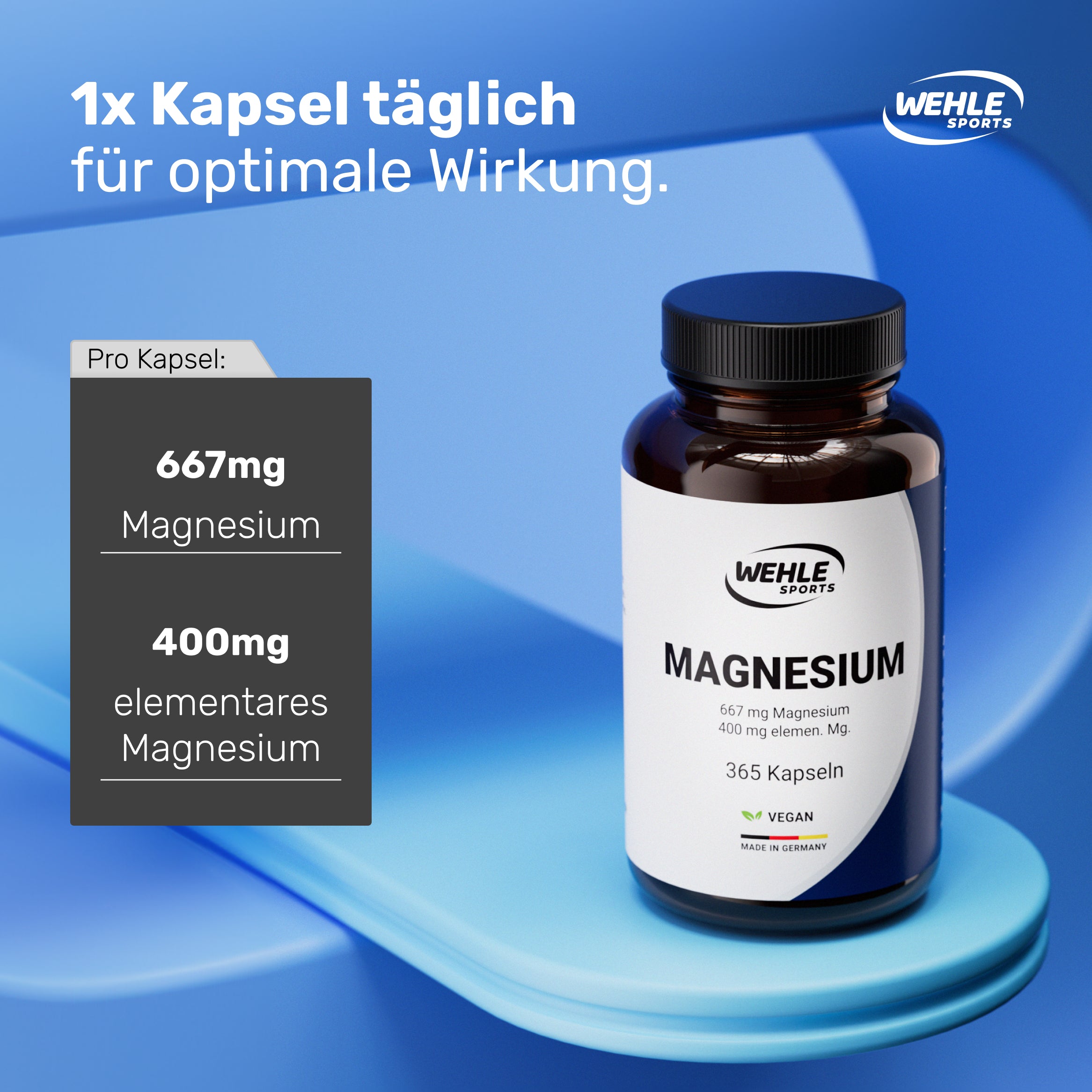 Magnesium 400mg Kapseln hochdosiert 667mg je Kapsel  - 365 Kapseln
