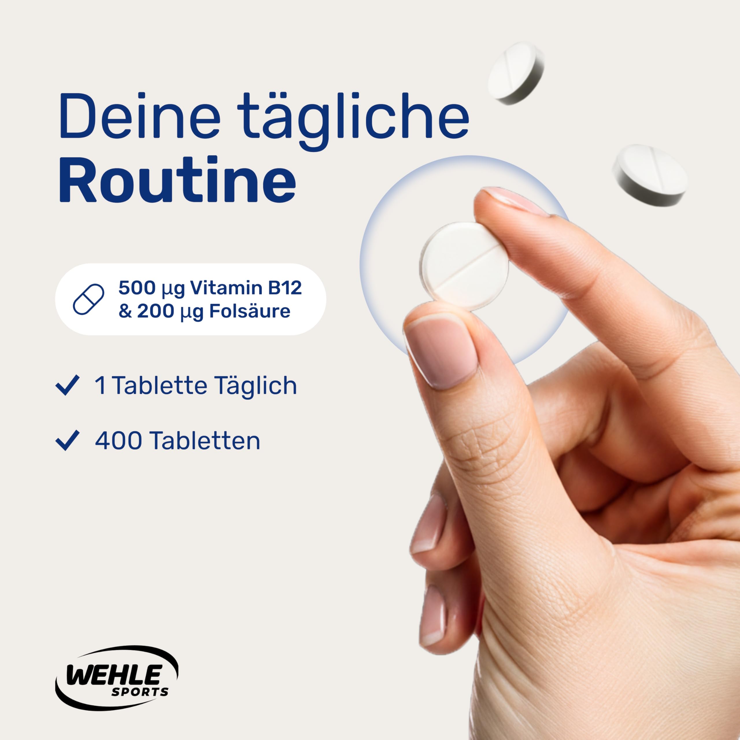 Vitamin B12 hochdosiert - 400 Tabletten mit 500µg Vit B12 + 200µg Folsäure - zer Bild 3