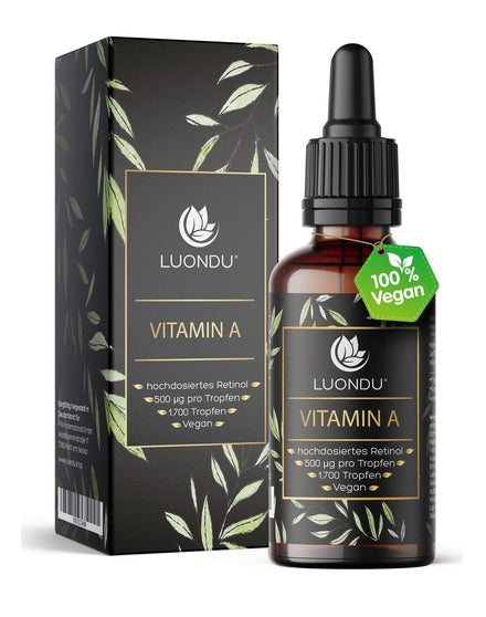 Luondu Vitamin A Tropfen hochdosiert 5000 I.E 1500µg pro Tagesdosis 50ml (1700 Tropfen) Vegan - Reti