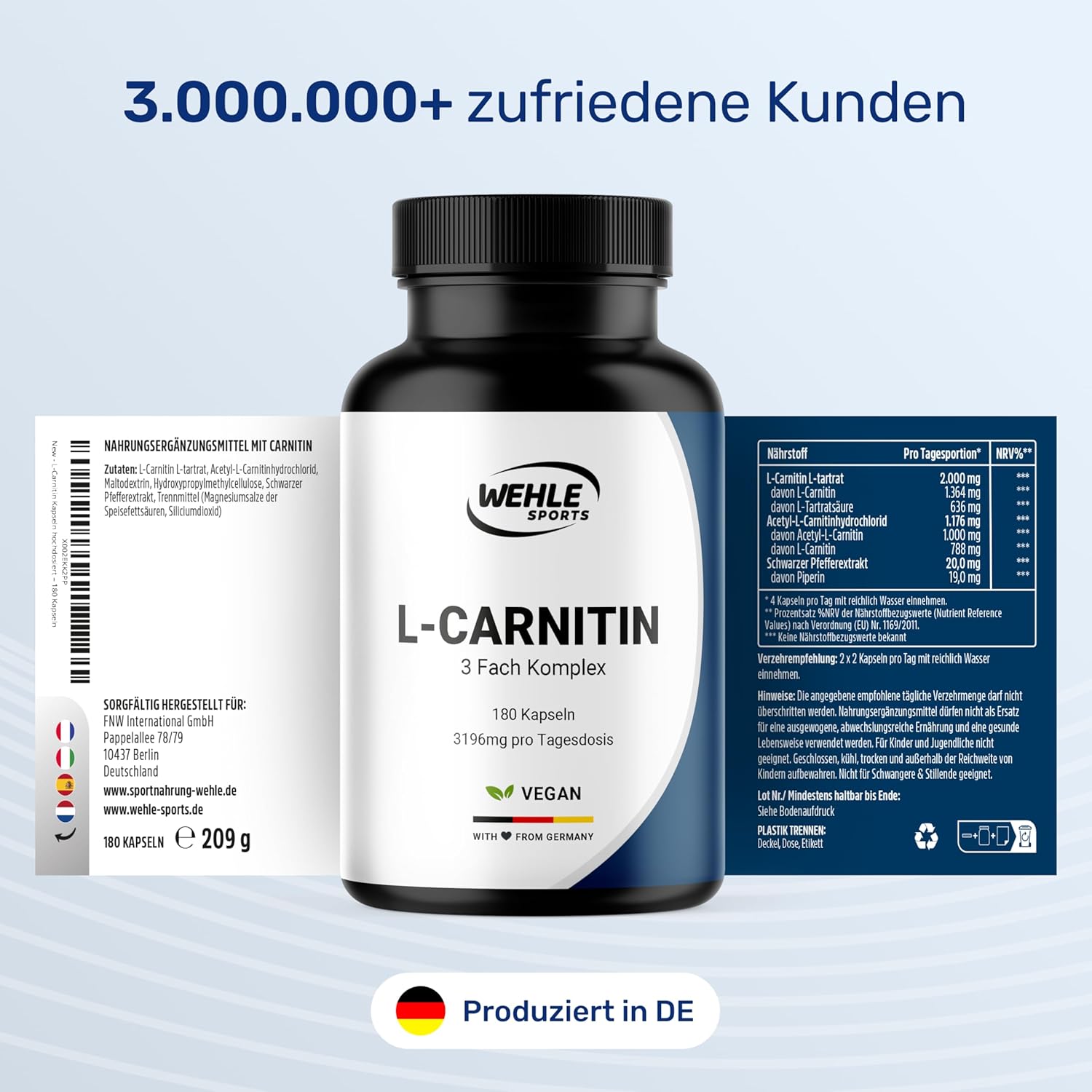 L-Carnitin Kapseln Hochdosiert 3196mg - 180 Kapseln