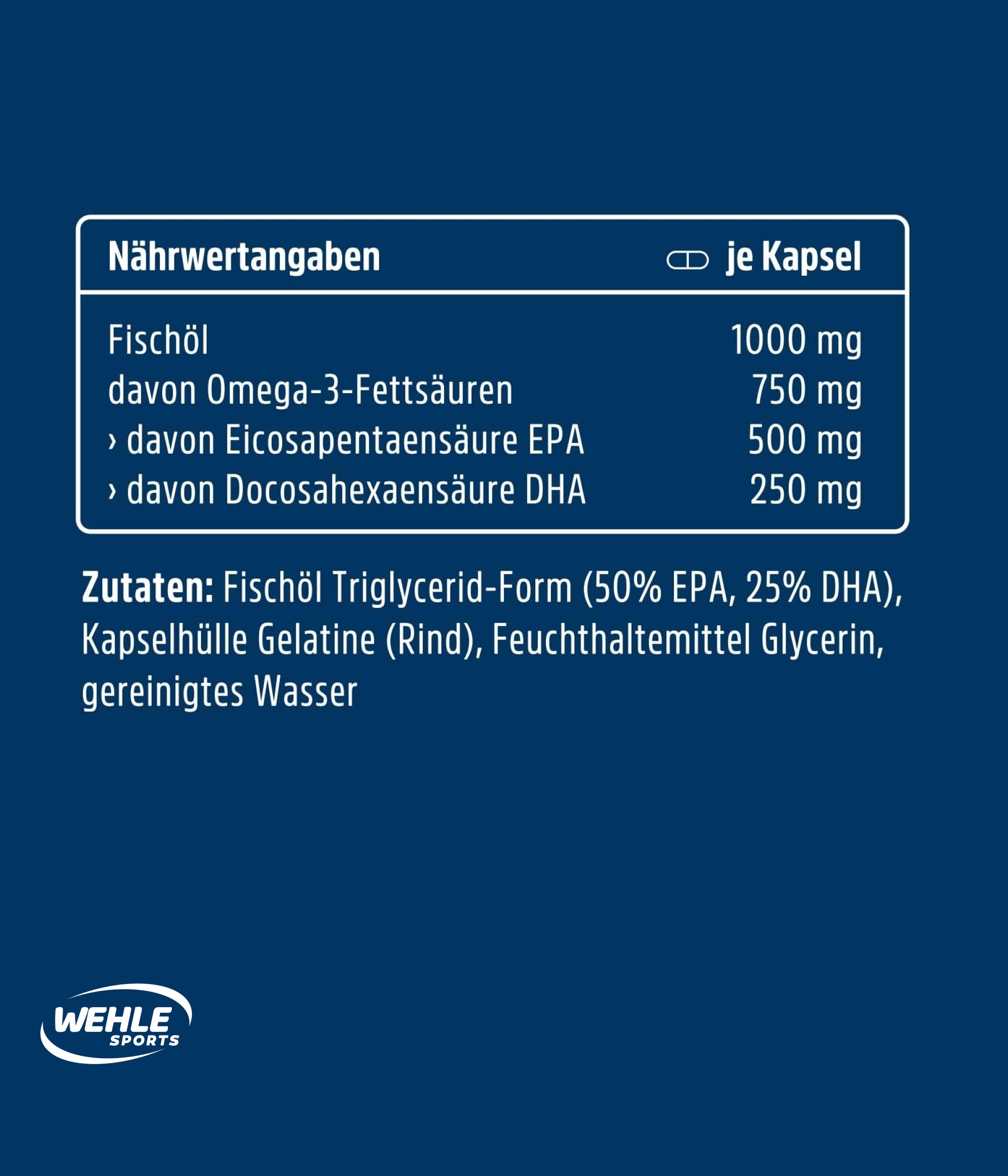 Wehle Sports Omega 3 Fischöl Tryglyceride Fish Oil Softgel 500mg EPA 250mg