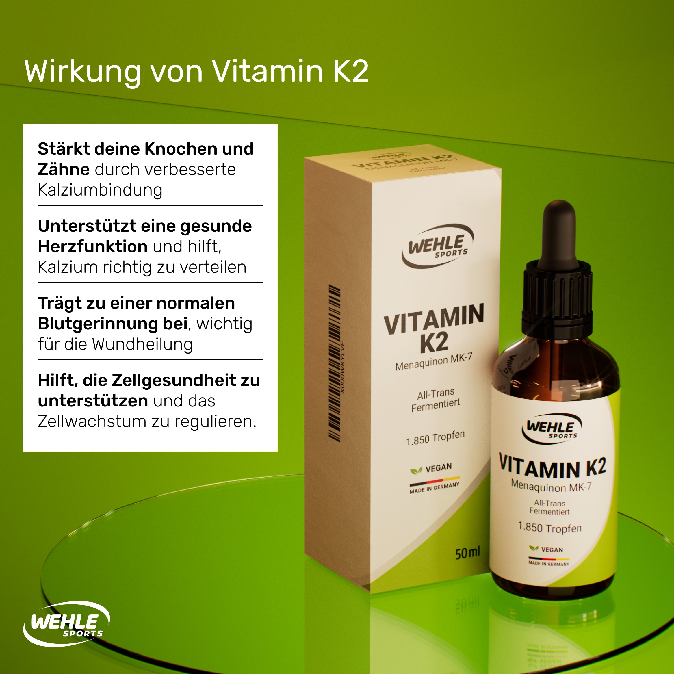 Wehle Sports Vitamin K2 MK7 Tropfen - 50ml  1850 Tropfen