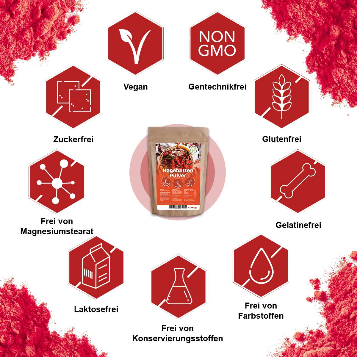 Wehle Sports BIO Hagebuttenpulver (natürliches Vitamin C) - 1kg